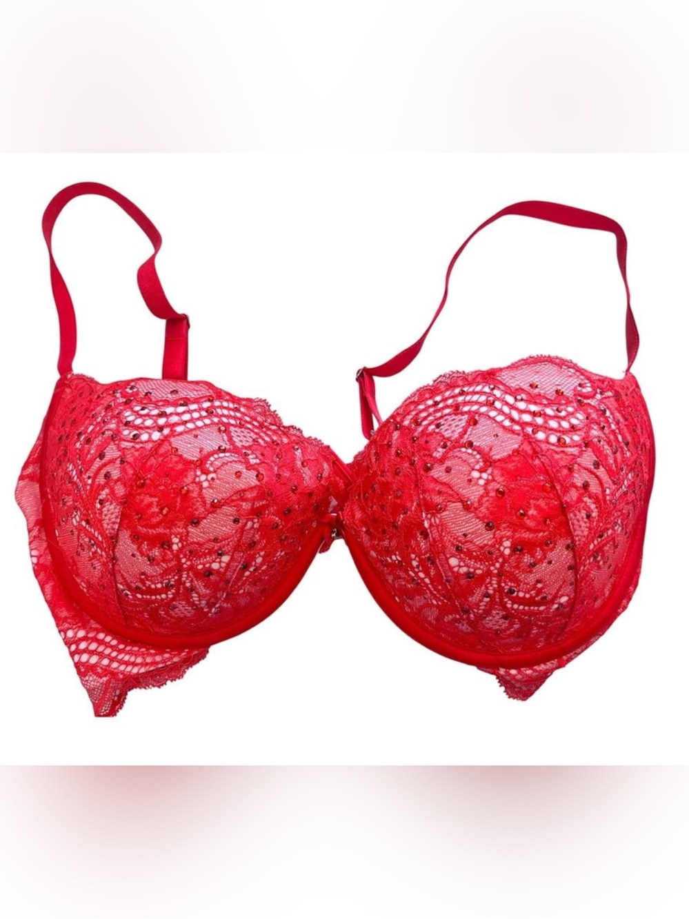 NWOT Victoria's Secret Very Sexy Red Plunge Light Push Up Lace Crystals Bra 36C